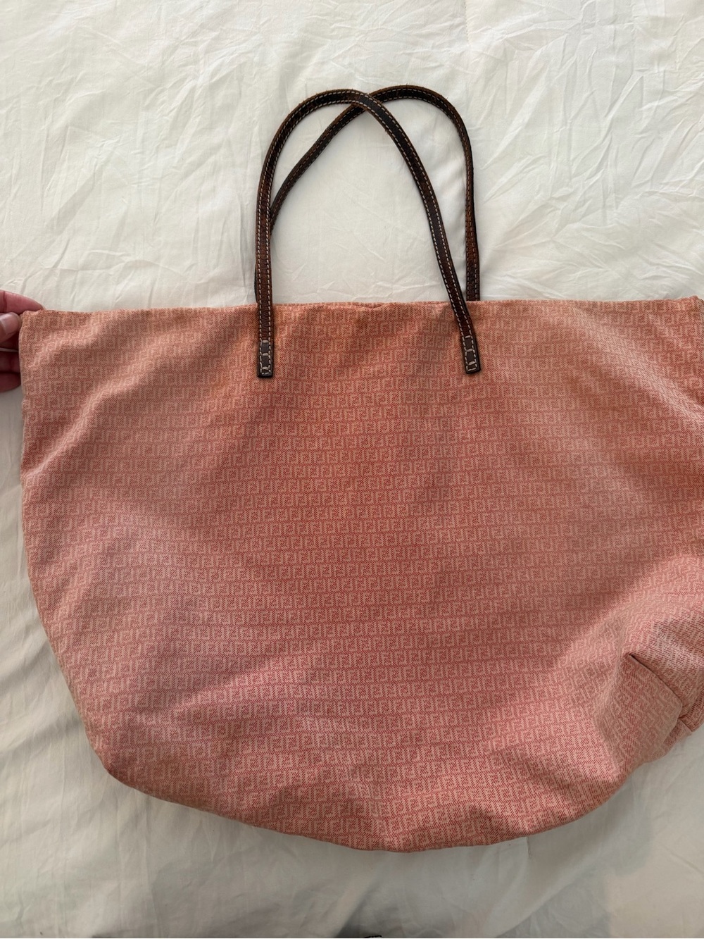 Fendi Pink Denim Canvas Tote with Brown Leather Handles